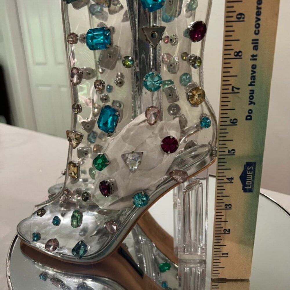 AZALEA WANG SHAYLEIGH EMBELLISHED PVC BOOTIE IN MULTI